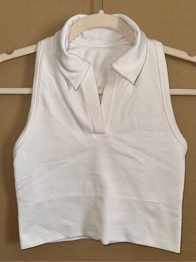Athleta Ribbed Racerback Crop Tank XS White Sleeveless Collared Athletic Top